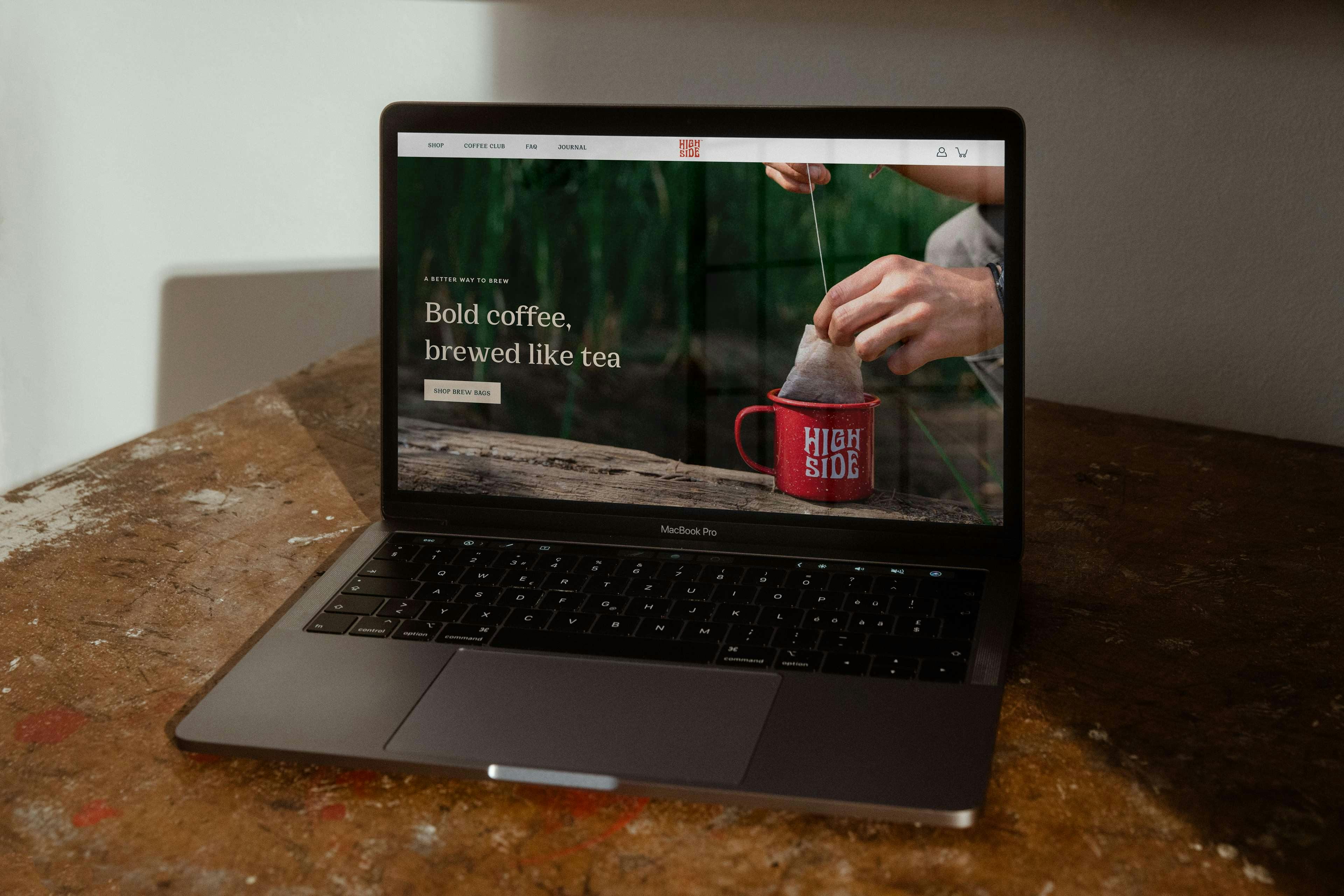 high side coffee website on laptop