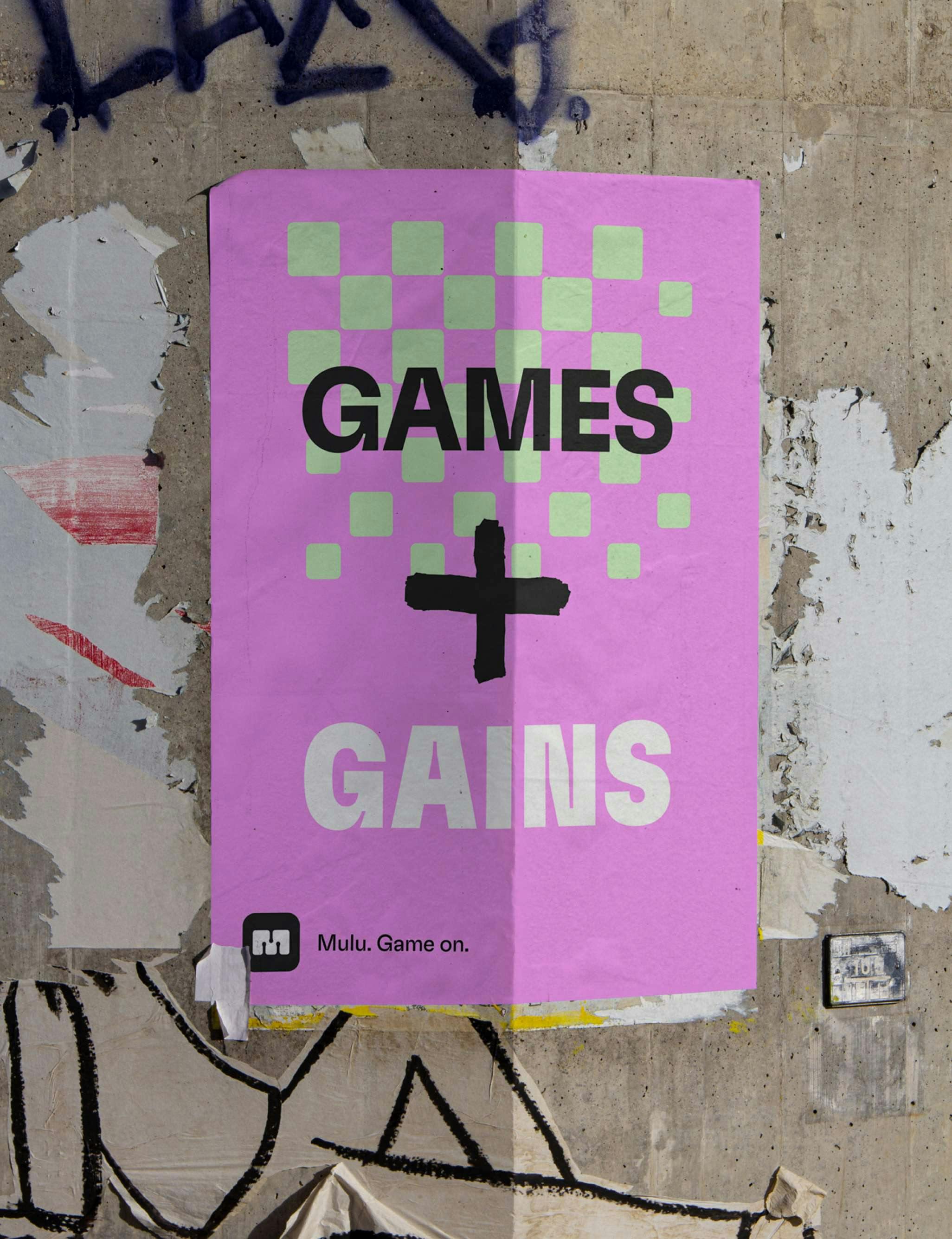 Mulu poster says "Game + Gains"