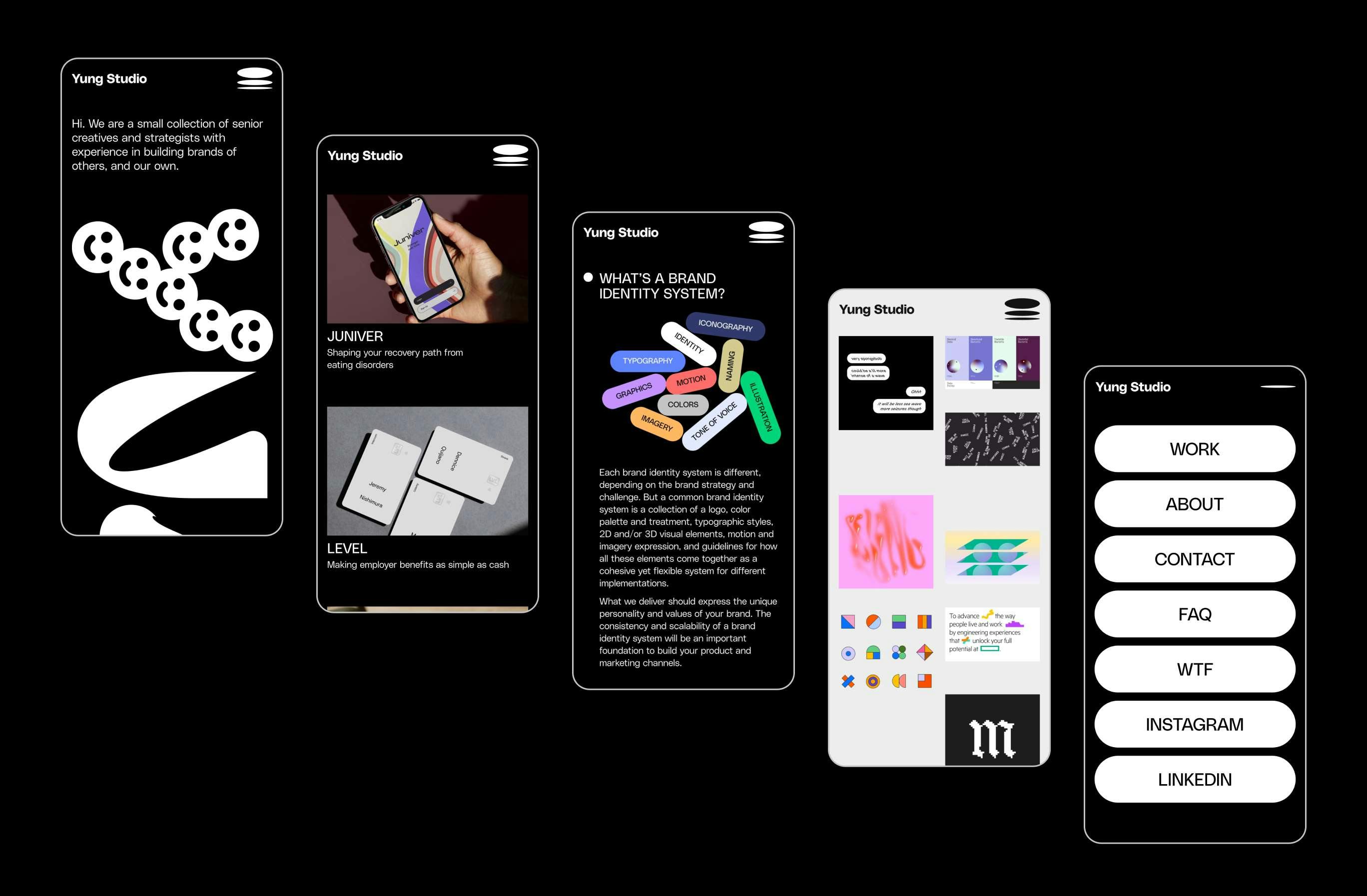 Yung Studio website pages on mobile