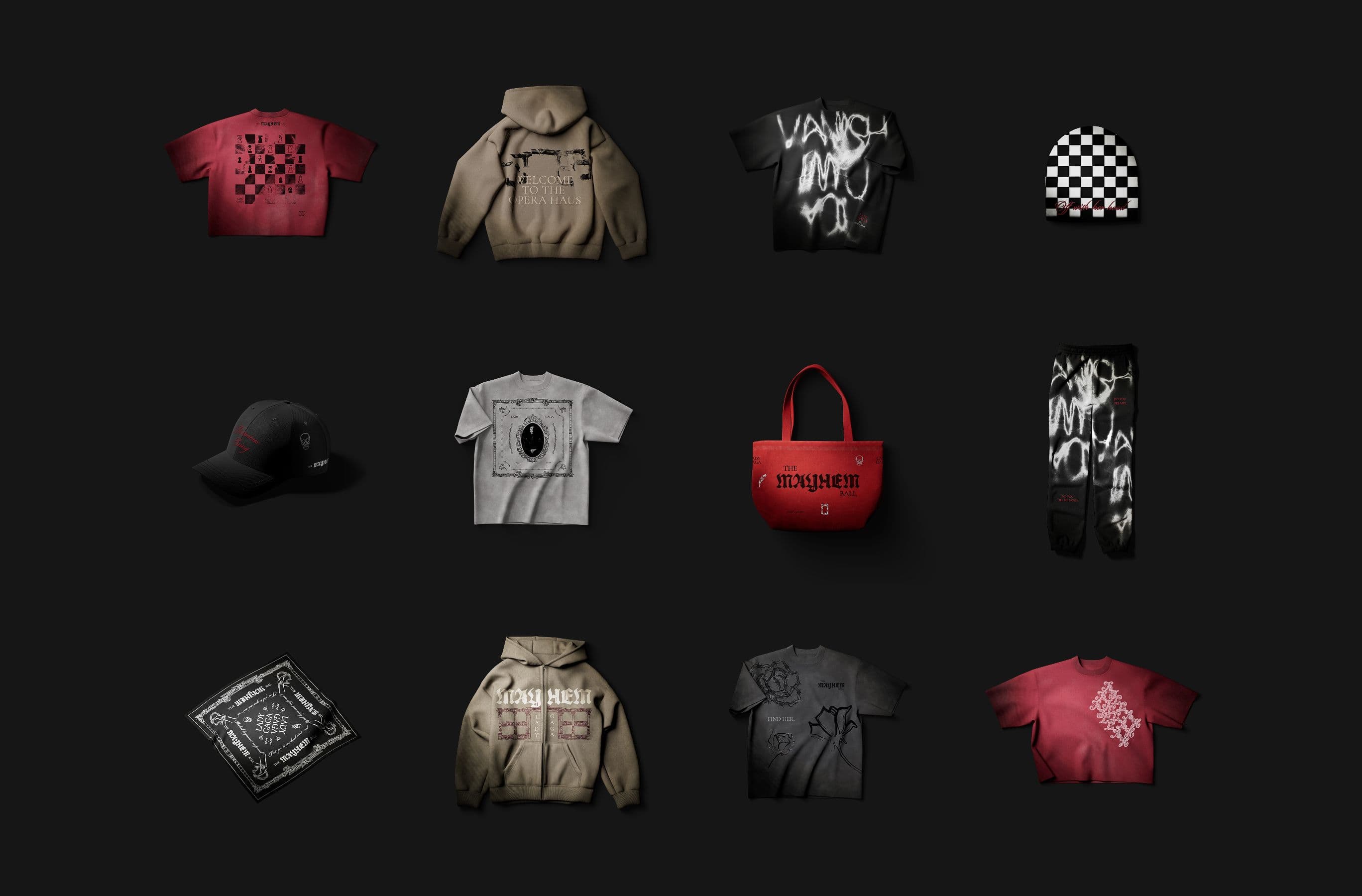 Grid of merch items
