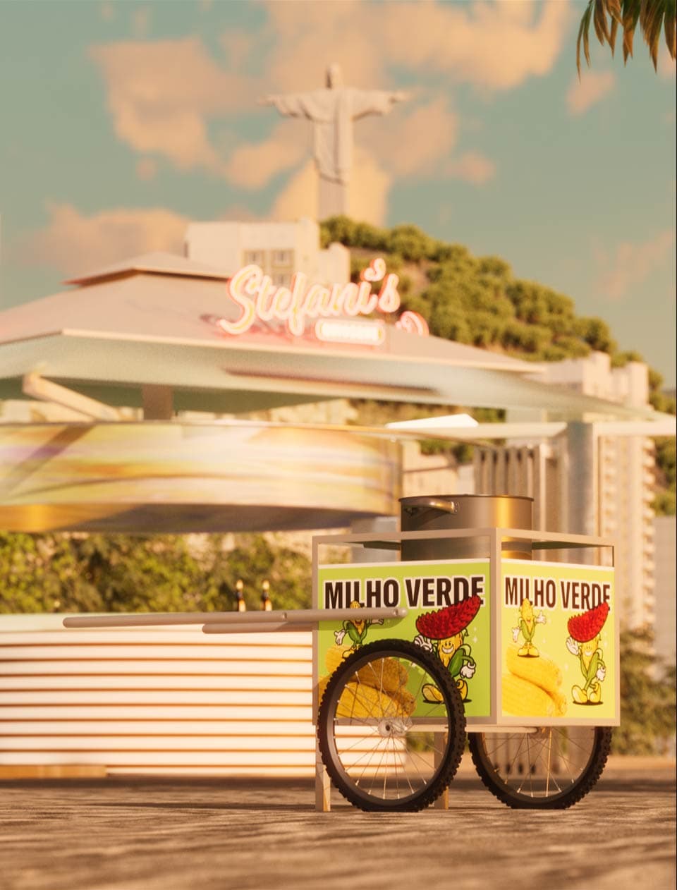 Rendering of a corn cart on the beach